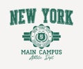 New York city college style print for t-shirt with shield and wreath. Typography graphics for New York college Royalty Free Stock Photo